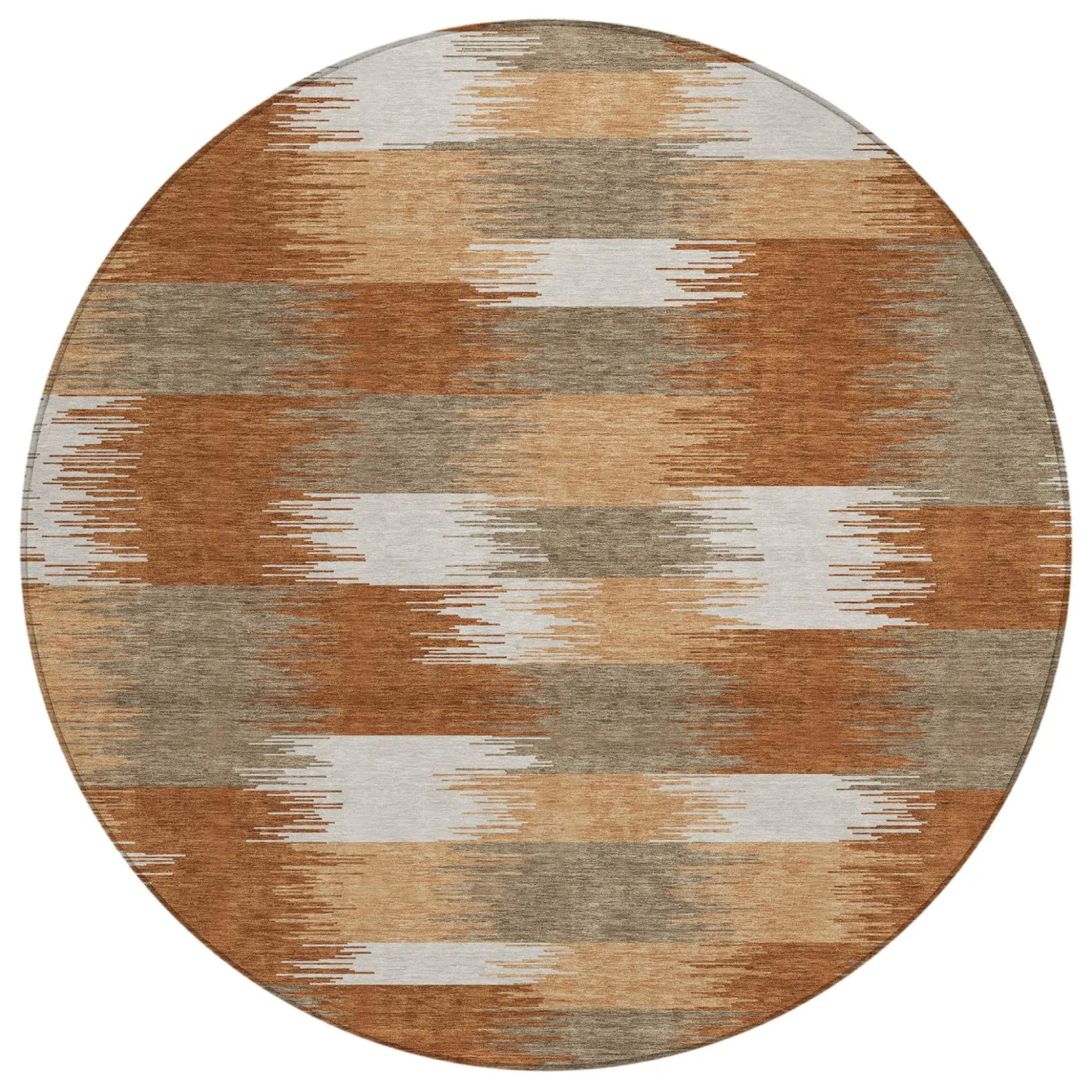 8' Orange And Brown Round Geometric Washable Indoor Outdoor Area Rug Homeroots Outdoor