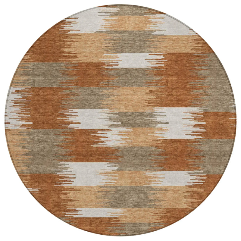 8' Orange And Brown Round Geometric Washable Indoor Outdoor Area Rug Homeroots Outdoor