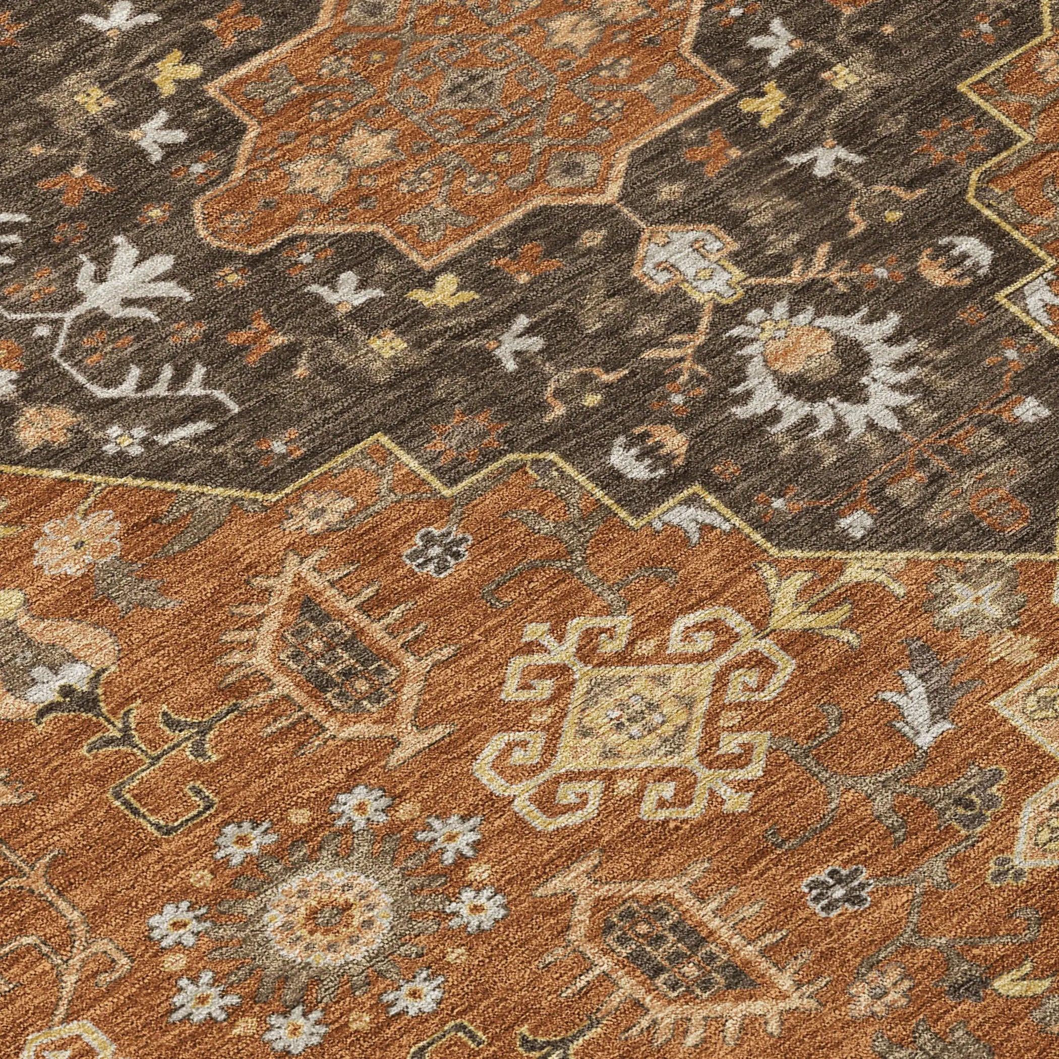 8' Orange And Brown Round Medallion Washable Indoor Outdoor Area Rug Homeroots Outdoor