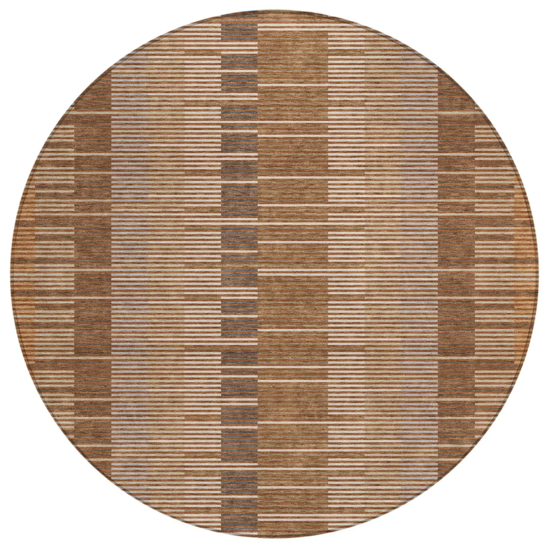 8' Orange And Brown Round Striped Washable Indoor Outdoor Area Rug Homeroots Outdoor