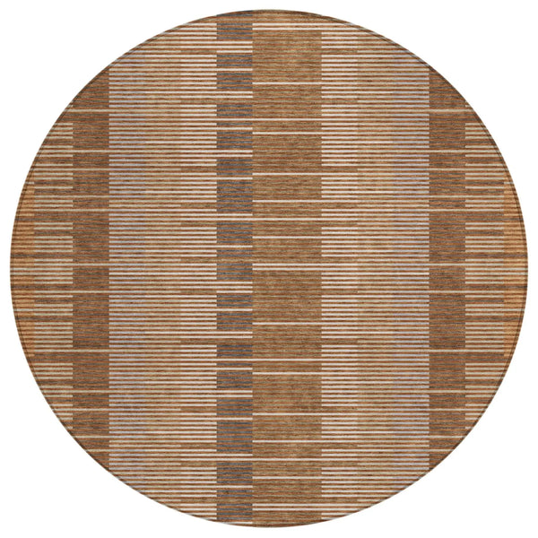 8' Orange And Brown Round Striped Washable Indoor Outdoor Area Rug Homeroots Outdoor