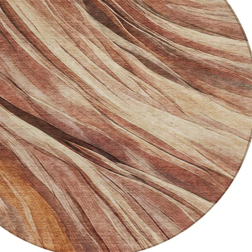 8' Orange And Burgundy Round Abstract Washable Indoor Outdoor Area Rug Homeroots Outdoor