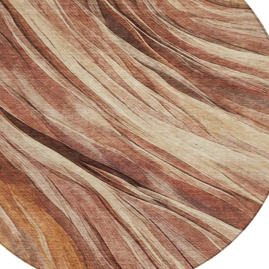 8' Orange And Burgundy Round Abstract Washable Indoor Outdoor Area Rug Homeroots Outdoor