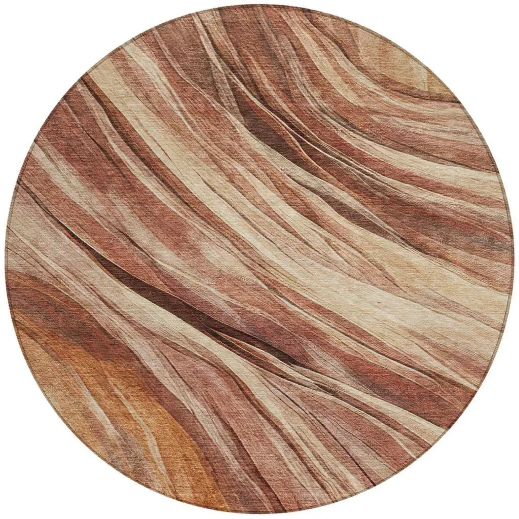 8' Orange And Burgundy Round Abstract Washable Indoor Outdoor Area Rug Homeroots Outdoor