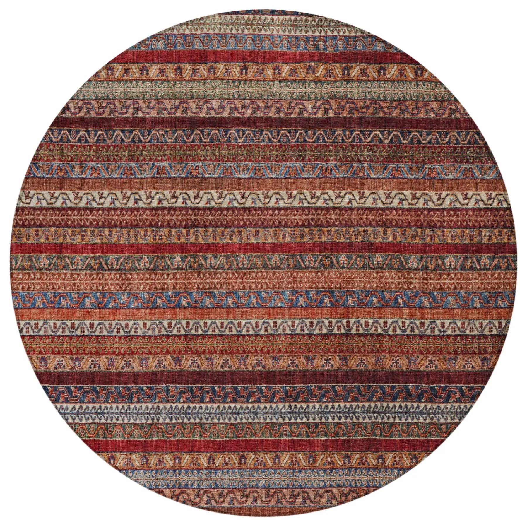 8' Orange And Burgundy Round Striped Washable Indoor Outdoor Area Rug Homeroots Outdoor