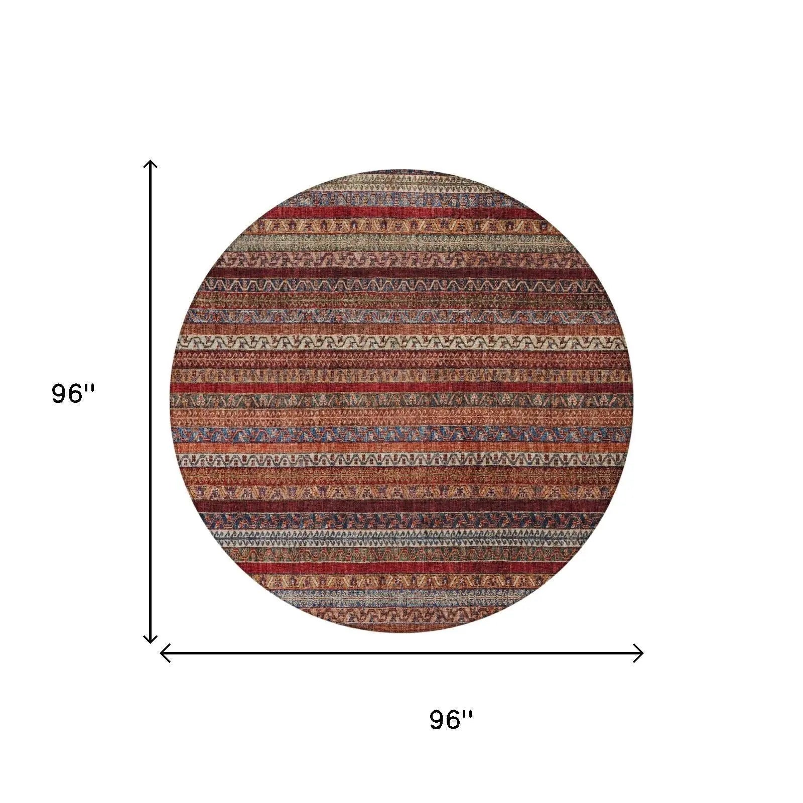 8' Orange And Burgundy Round Striped Washable Indoor Outdoor Area Rug Homeroots Outdoor
