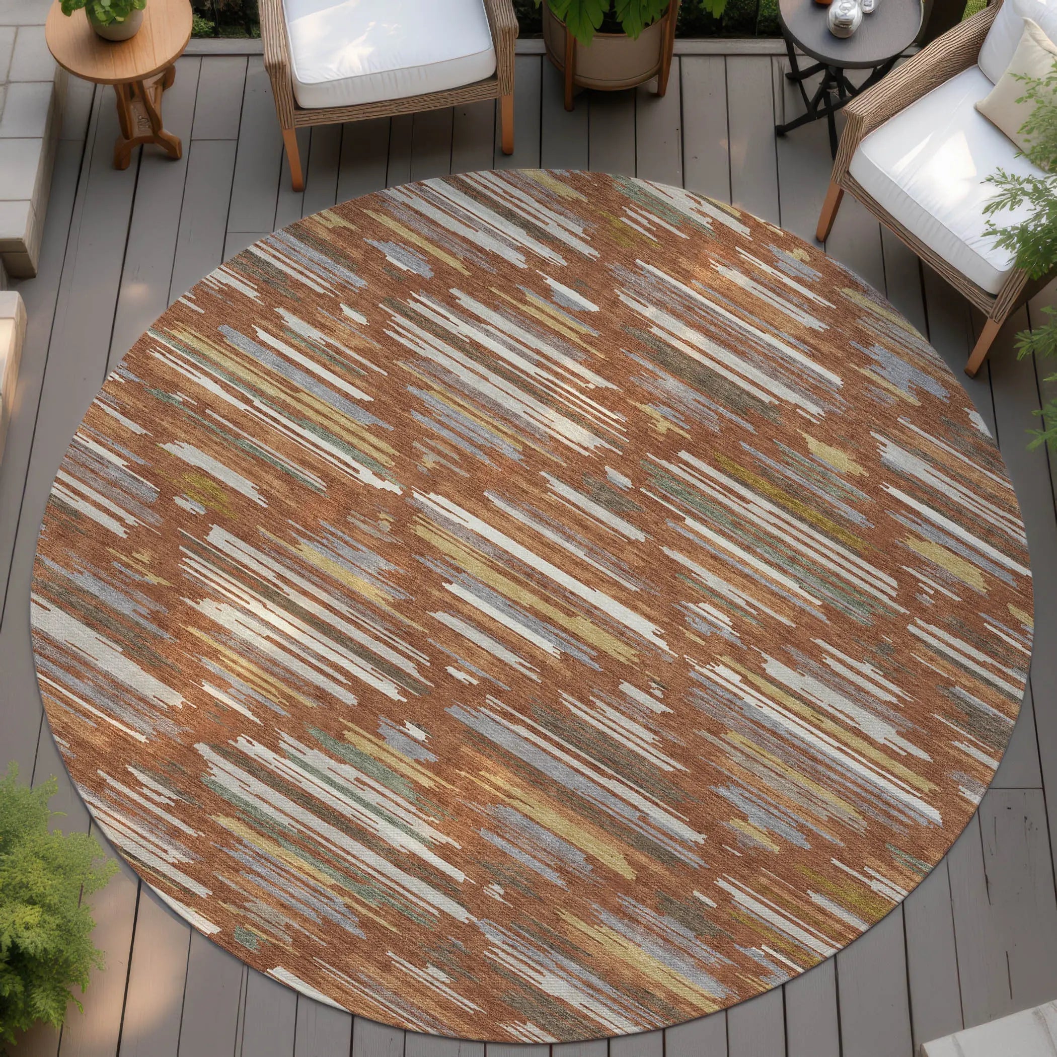 8' Orange And Charcoal Round Southwestern Washable Indoor Outdoor Area Rug Homeroots Outdoor