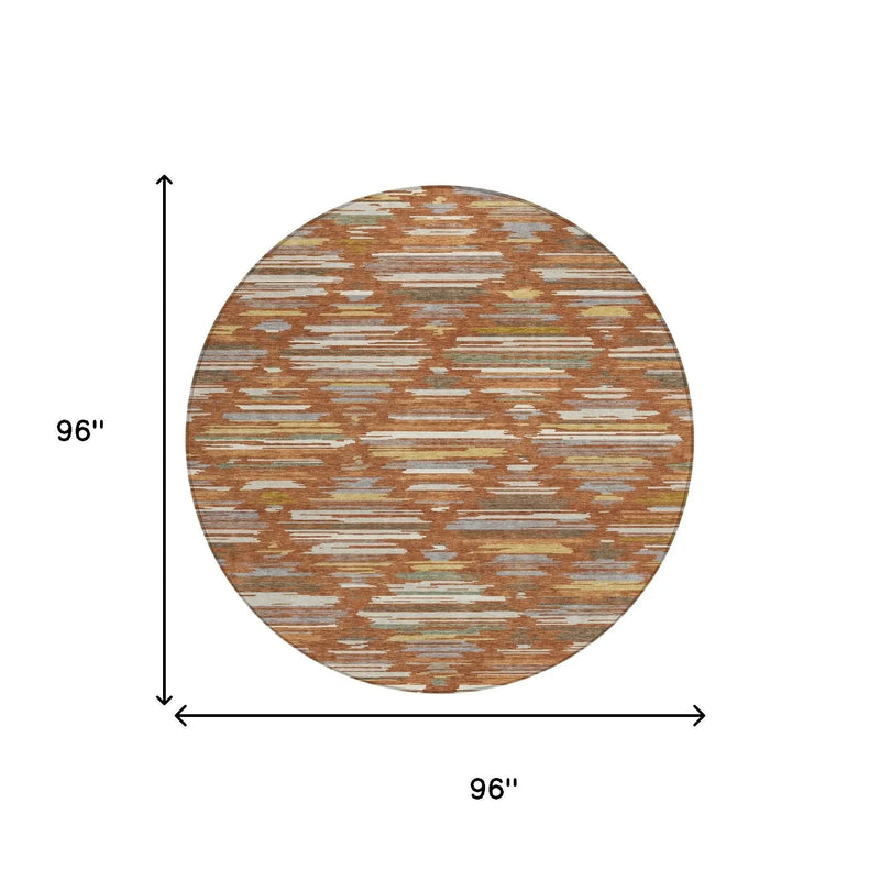 8' Orange And Charcoal Round Southwestern Washable Indoor Outdoor Area Rug Homeroots Outdoor
