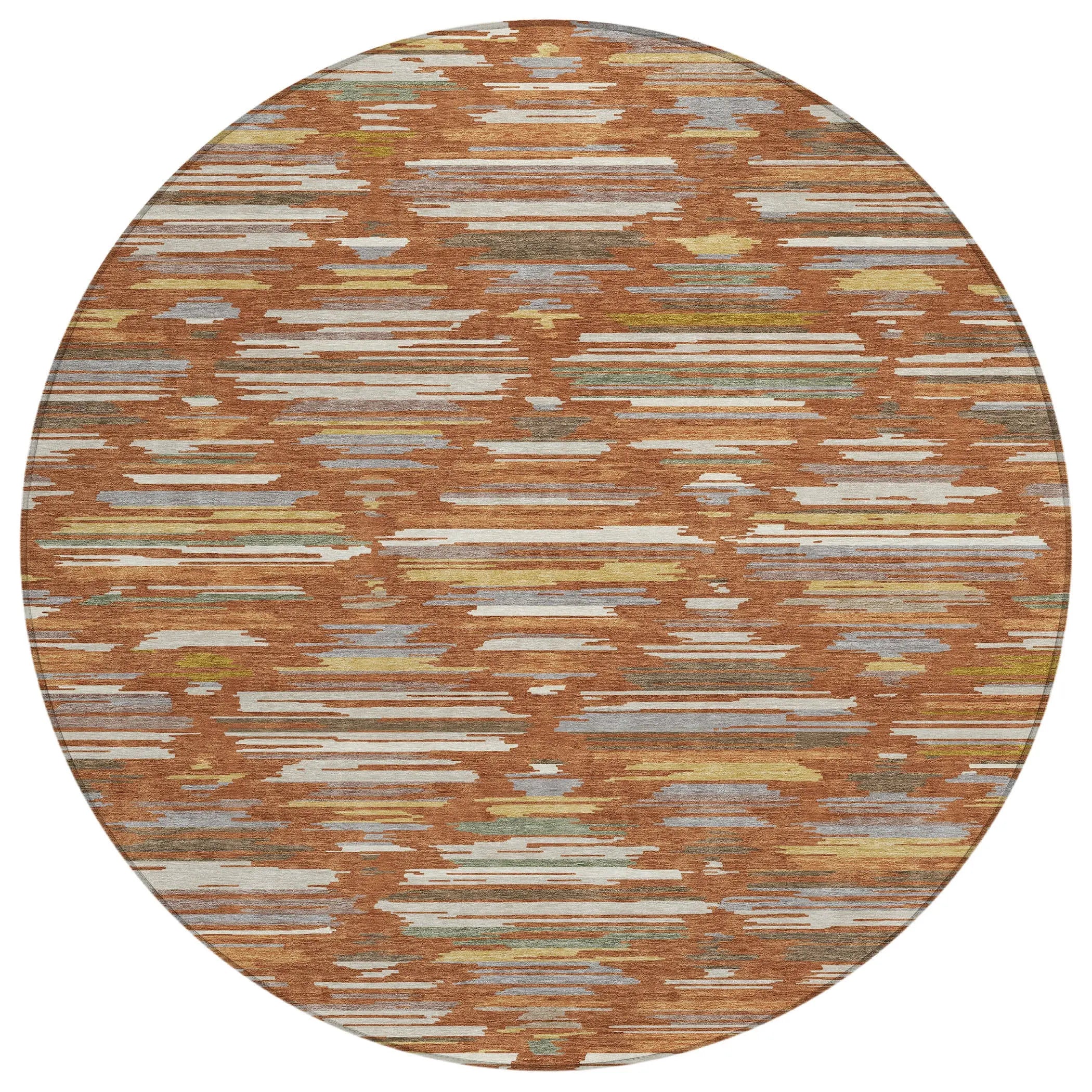 8' Orange And Charcoal Round Southwestern Washable Indoor Outdoor Area Rug Homeroots Outdoor
