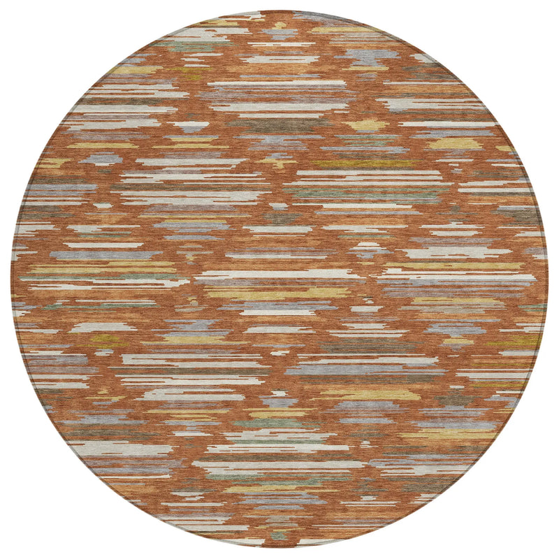 8' Orange And Charcoal Round Southwestern Washable Indoor Outdoor Area Rug Homeroots Outdoor