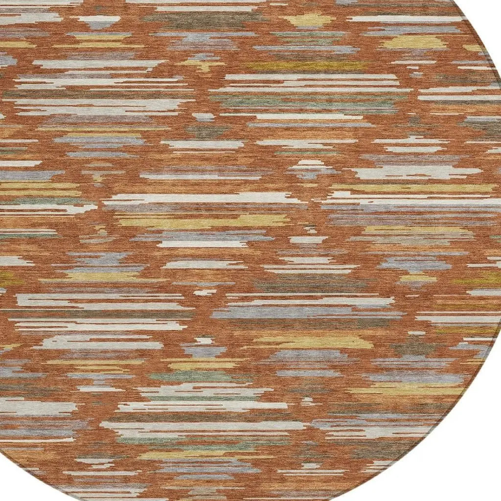 8' Orange And Charcoal Round Southwestern Washable Indoor Outdoor Area Rug Homeroots Outdoor