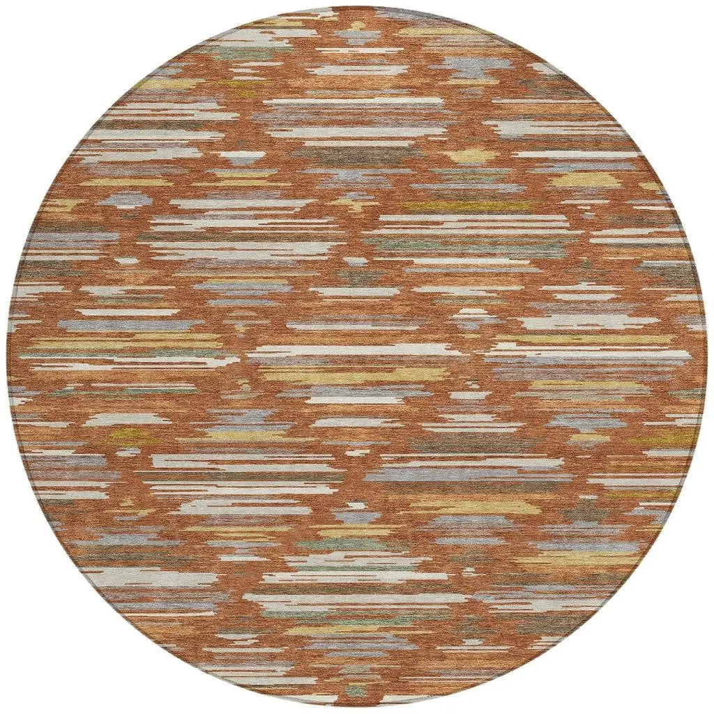8' Orange And Charcoal Round Southwestern Washable Indoor Outdoor Area Rug Homeroots Outdoor