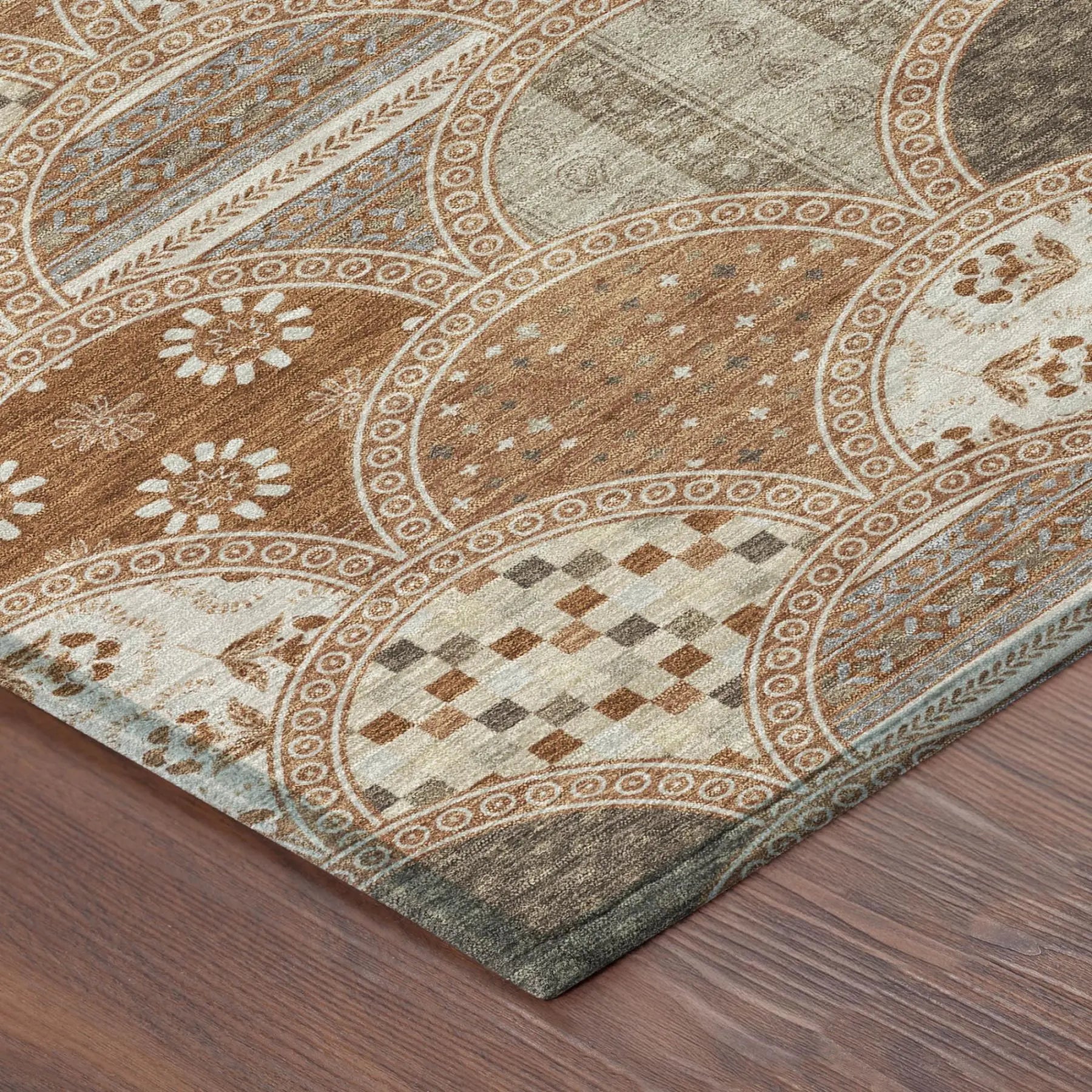 8' Orange And Chocolate Round Geometric Washable Indoor Outdoor Area Rug Homeroots Outdoor