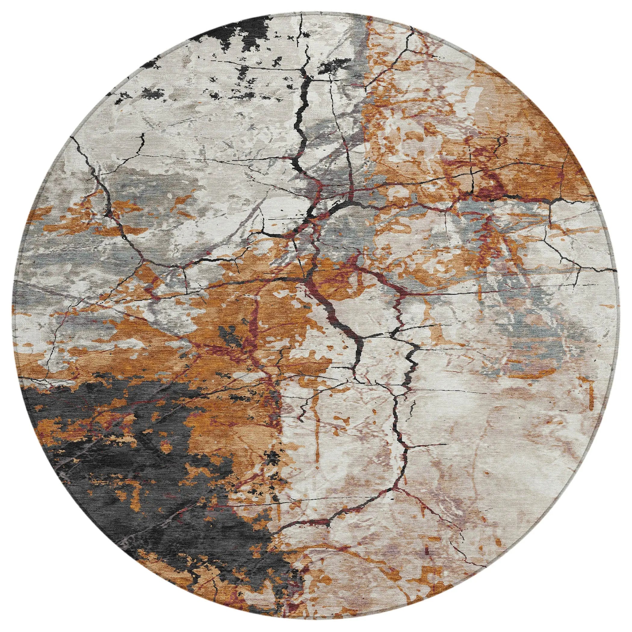 8' Orange And Copper Round Abstract Washable Indoor Outdoor Area Rug Homeroots Outdoor