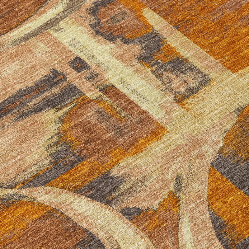 8' Orange And Copper Round Abstract Washable Indoor Outdoor Area Rug Homeroots Outdoor