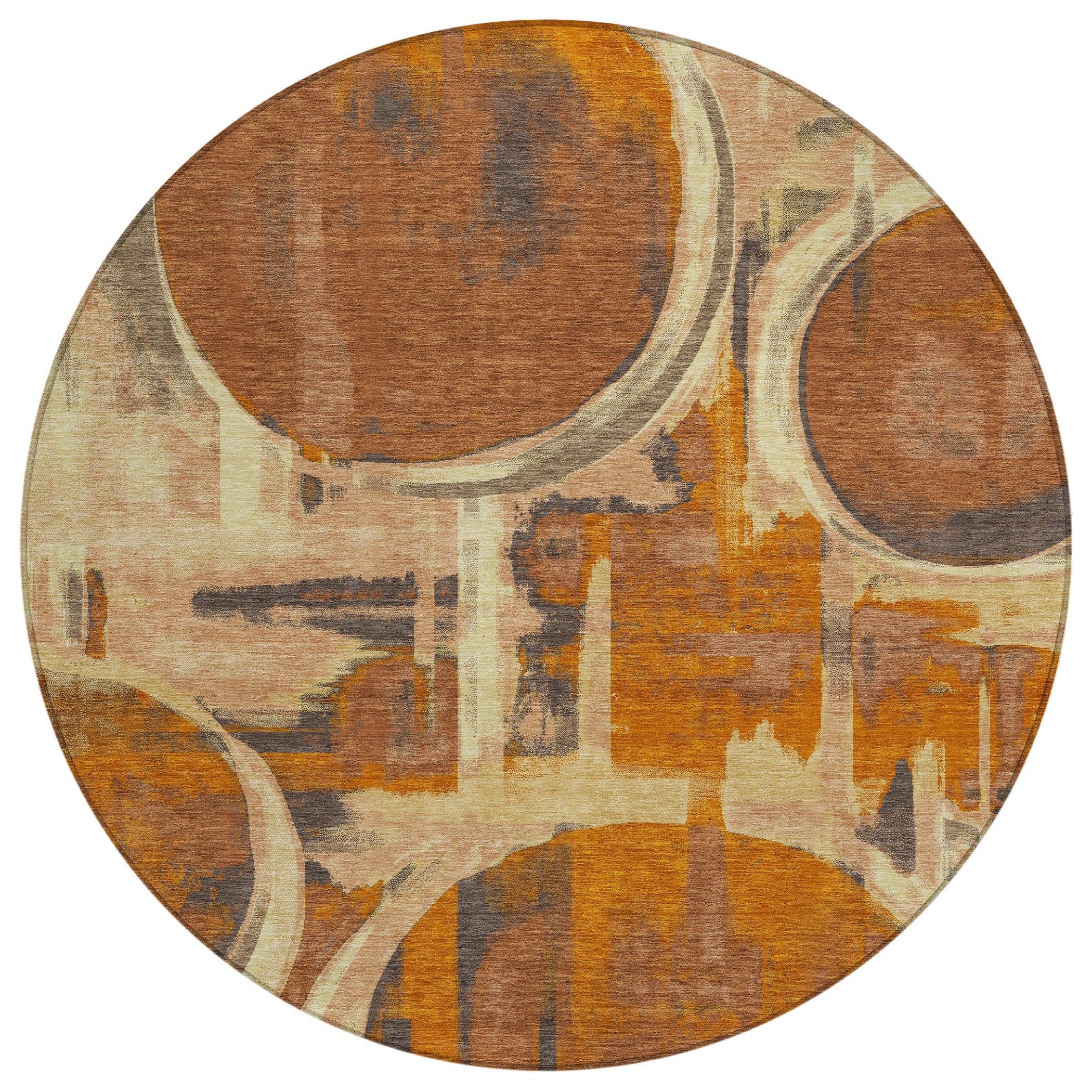 8' Orange And Copper Round Abstract Washable Indoor Outdoor Area Rug Homeroots Outdoor
