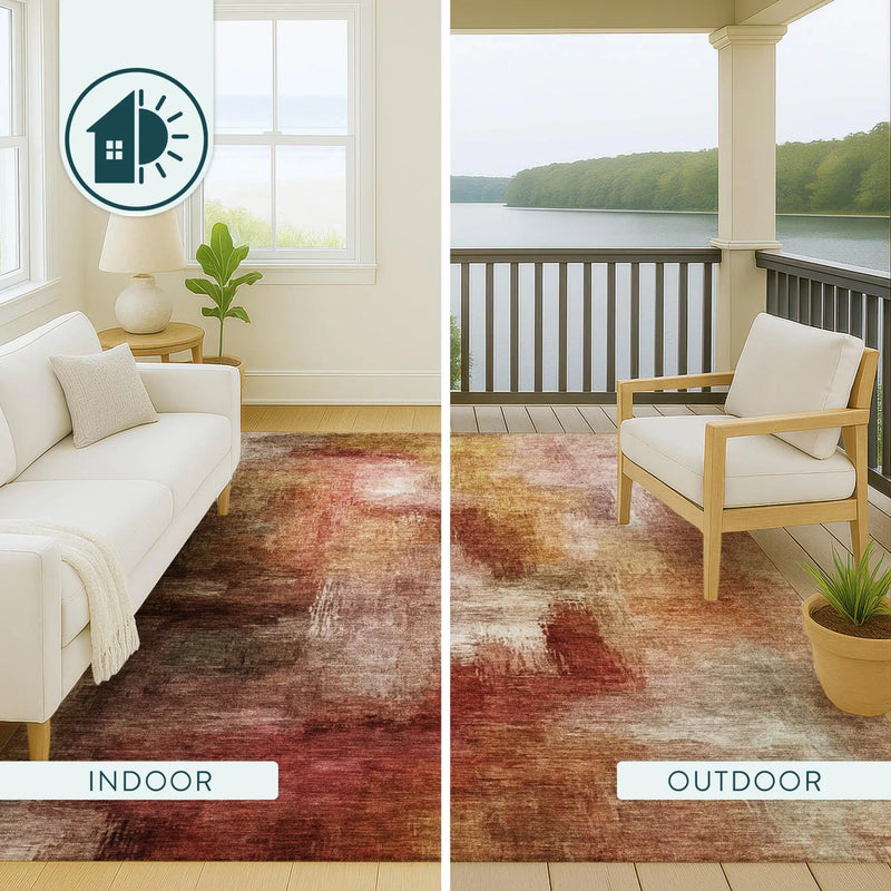 8' Orange And Copper Round Abstract Washable Indoor Outdoor Area Rug Homeroots Outdoor