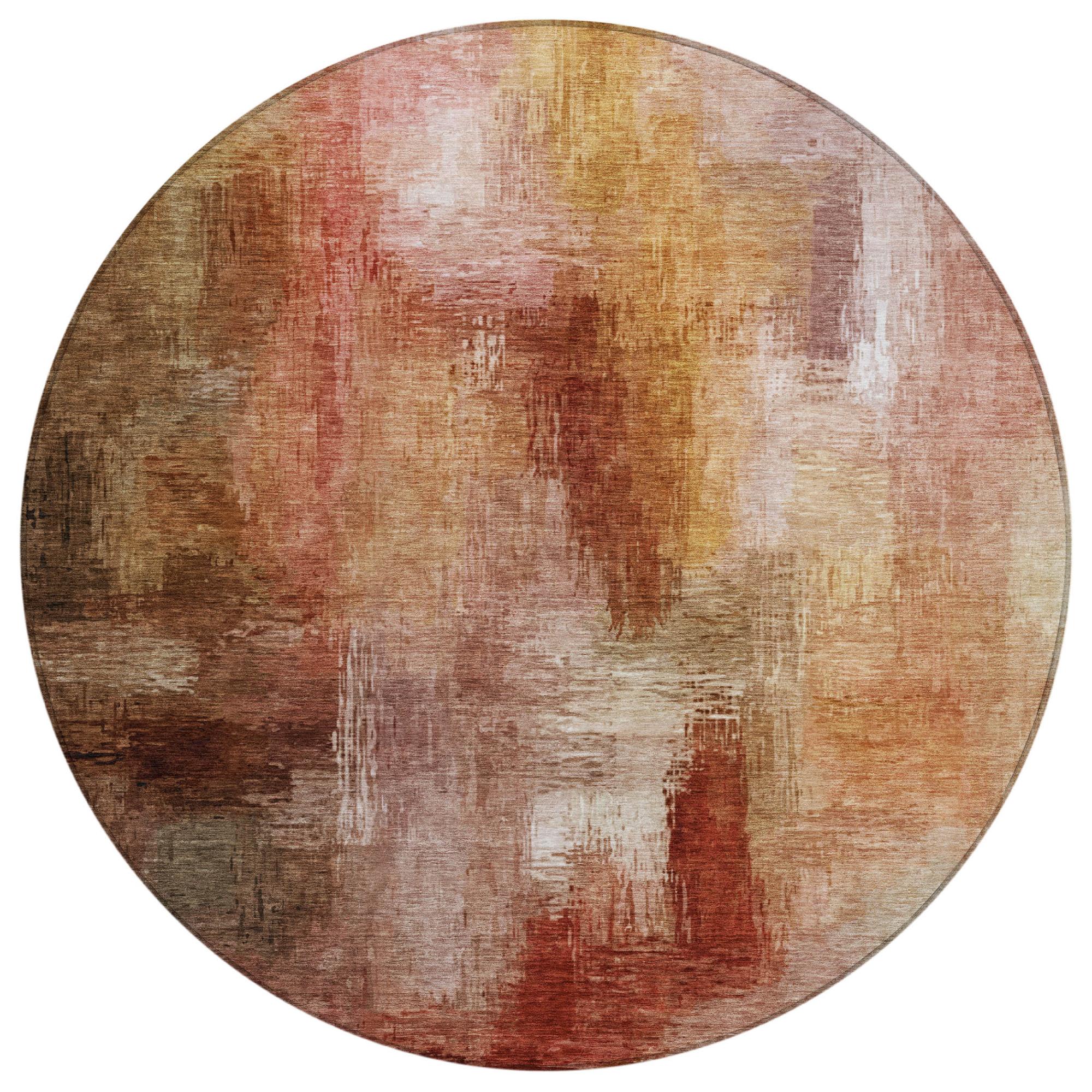8' Orange And Copper Round Abstract Washable Indoor Outdoor Area Rug Homeroots Outdoor