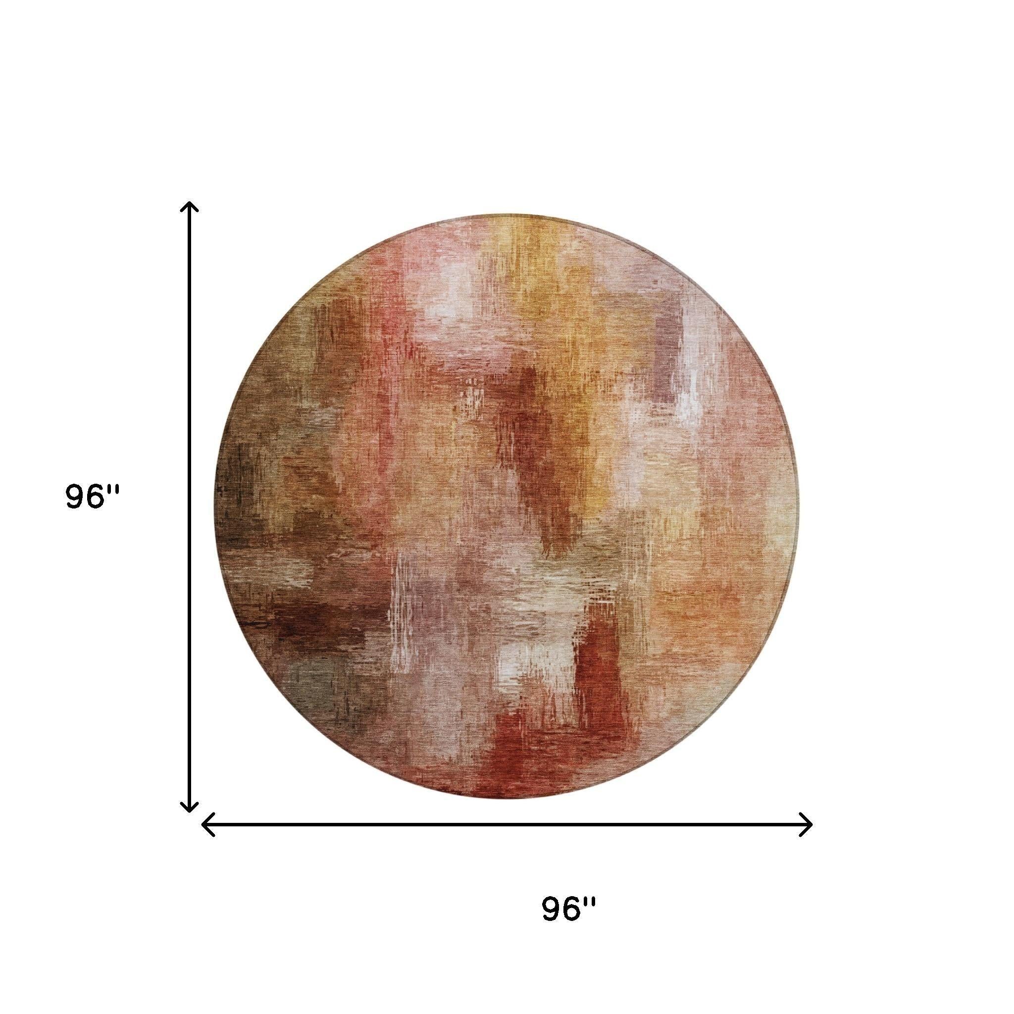 8' Orange And Copper Round Abstract Washable Indoor Outdoor Area Rug Homeroots Outdoor