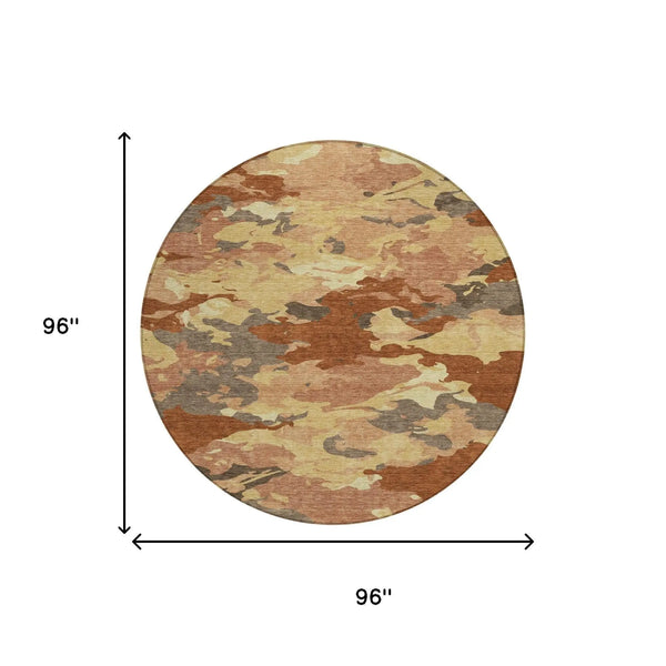 8' Orange And Copper Round Abstract Washable Indoor Outdoor Area Rug Homeroots Outdoor
