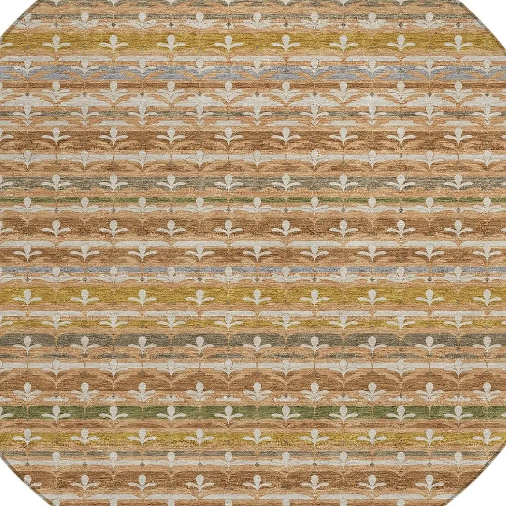 8' Orange And Copper Round Damask Washable Indoor Outdoor Area Rug Homeroots Outdoor
