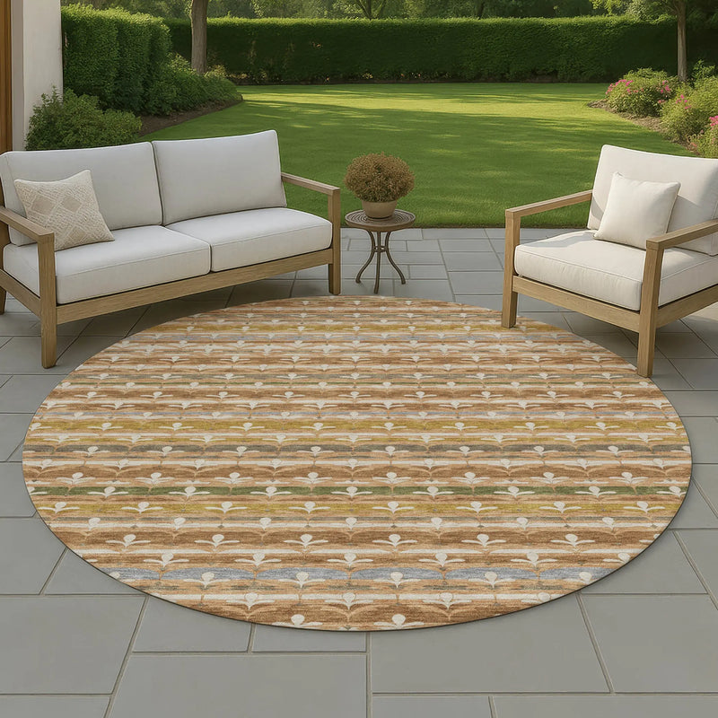 8' Orange And Copper Round Damask Washable Indoor Outdoor Area Rug Homeroots Outdoor