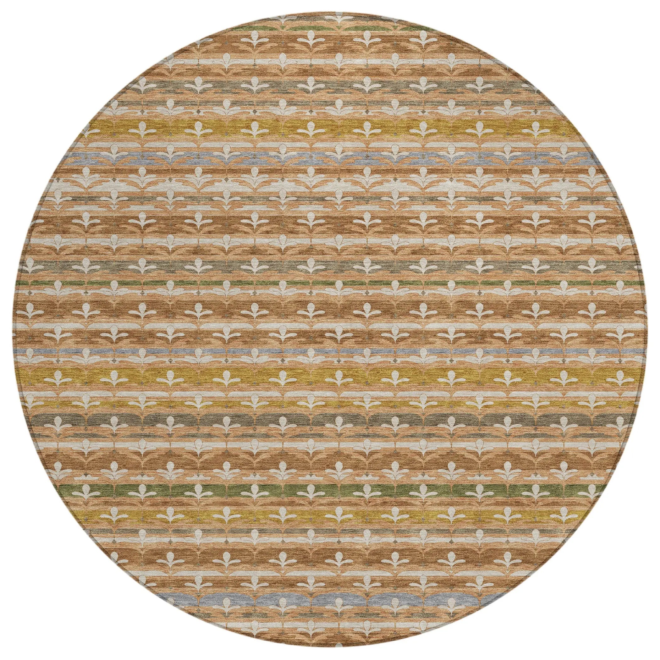 8' Orange And Copper Round Damask Washable Indoor Outdoor Area Rug Homeroots Outdoor