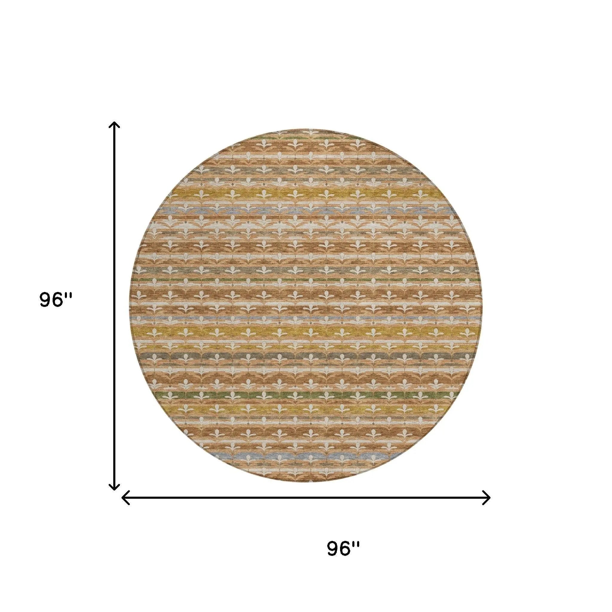 8' Orange And Copper Round Damask Washable Indoor Outdoor Area Rug Homeroots Outdoor