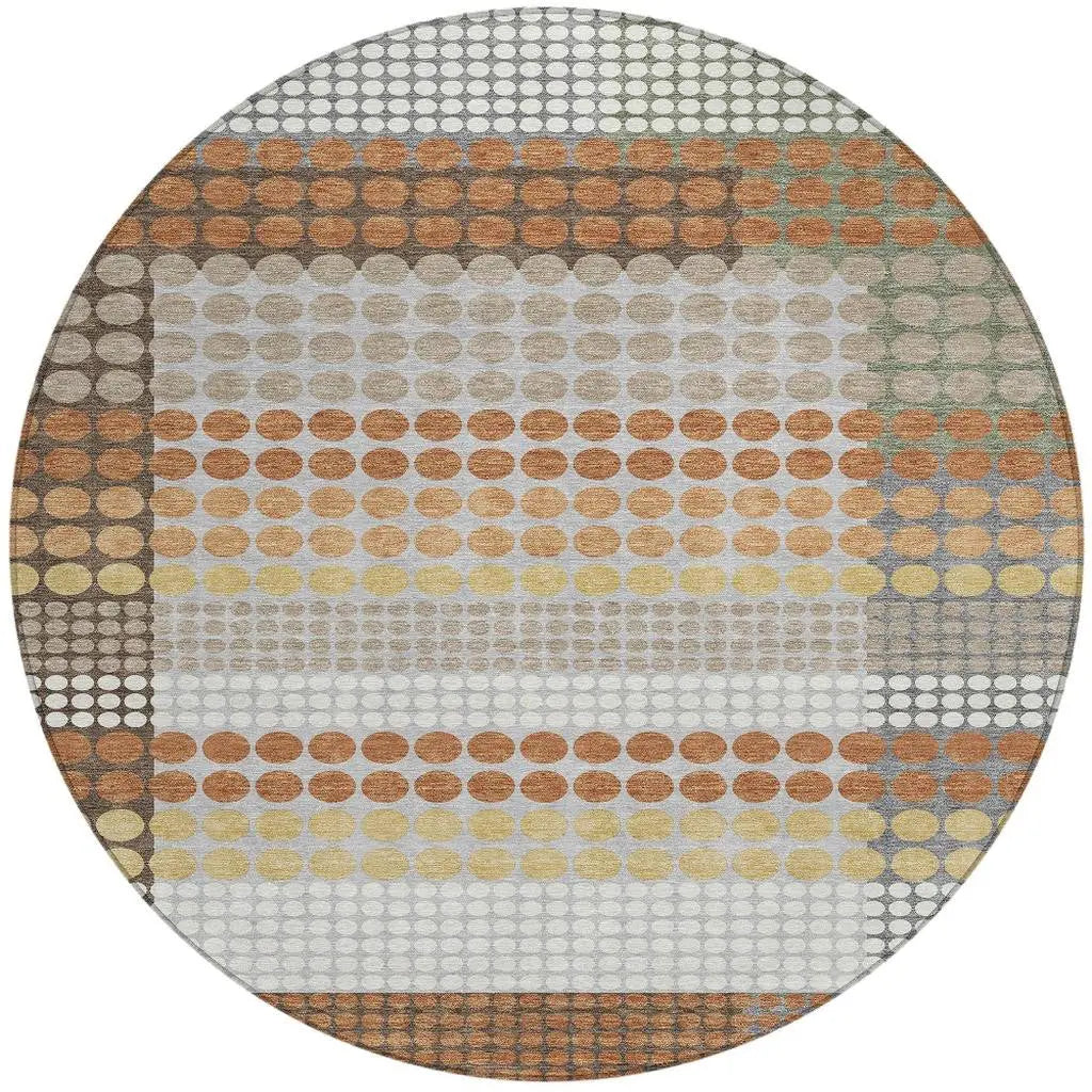 8' Orange And Copper Round Geometric Washable Indoor Outdoor Area Rug Homeroots Outdoor