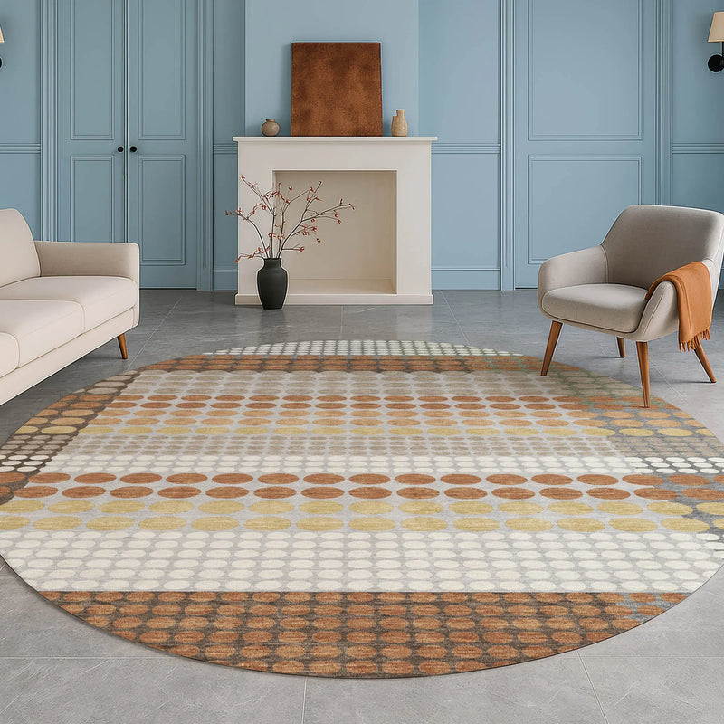 8' Orange And Copper Round Geometric Washable Indoor Outdoor Area Rug Homeroots Outdoor