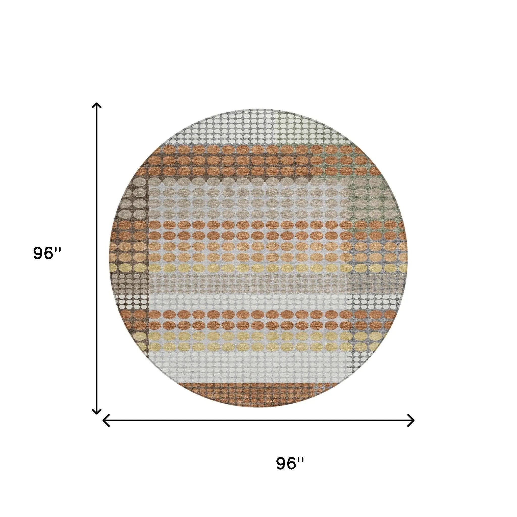 8' Orange And Copper Round Geometric Washable Indoor Outdoor Area Rug Homeroots Outdoor