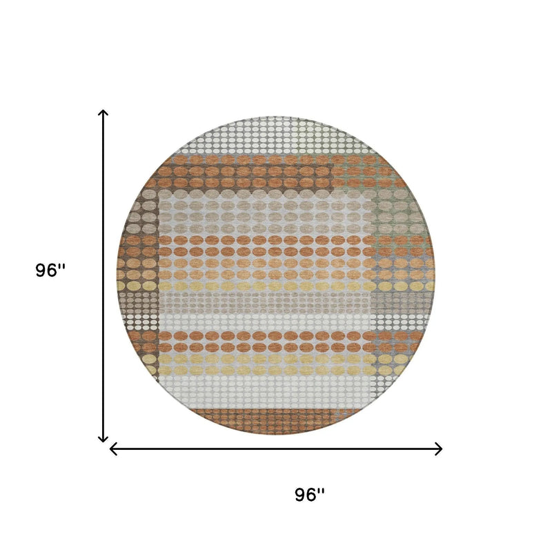8' Orange And Copper Round Geometric Washable Indoor Outdoor Area Rug Homeroots Outdoor