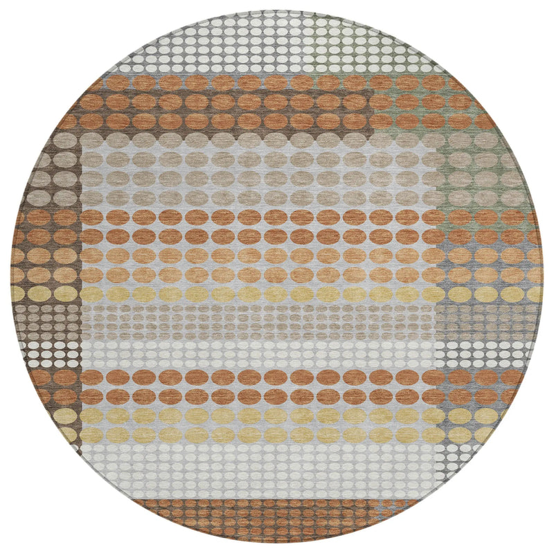 8' Orange And Copper Round Geometric Washable Indoor Outdoor Area Rug Homeroots Outdoor