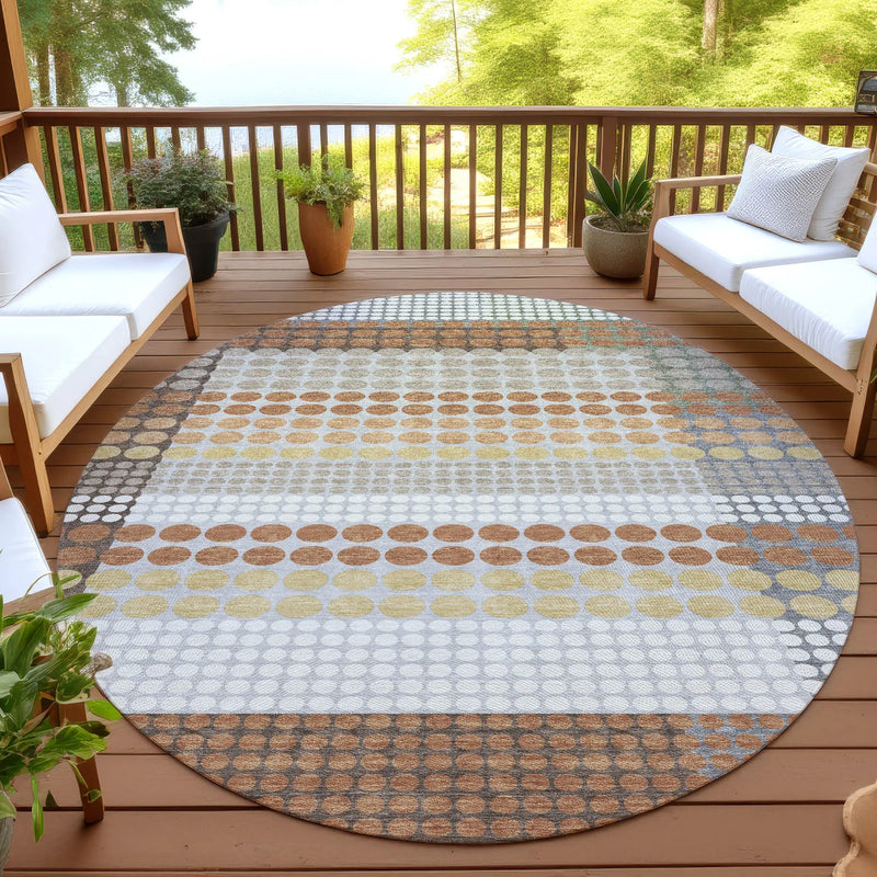 8' Orange And Copper Round Geometric Washable Indoor Outdoor Area Rug Homeroots Outdoor