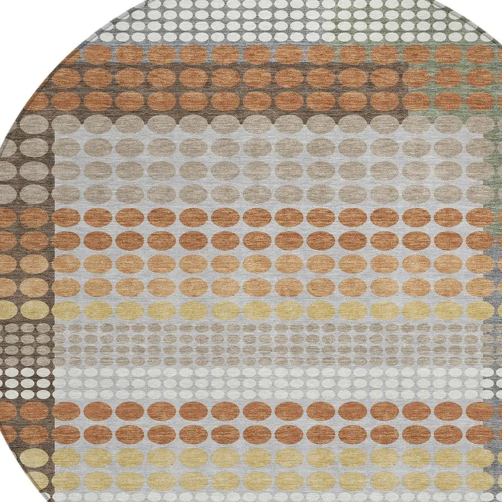 8' Orange And Copper Round Geometric Washable Indoor Outdoor Area Rug Homeroots Outdoor