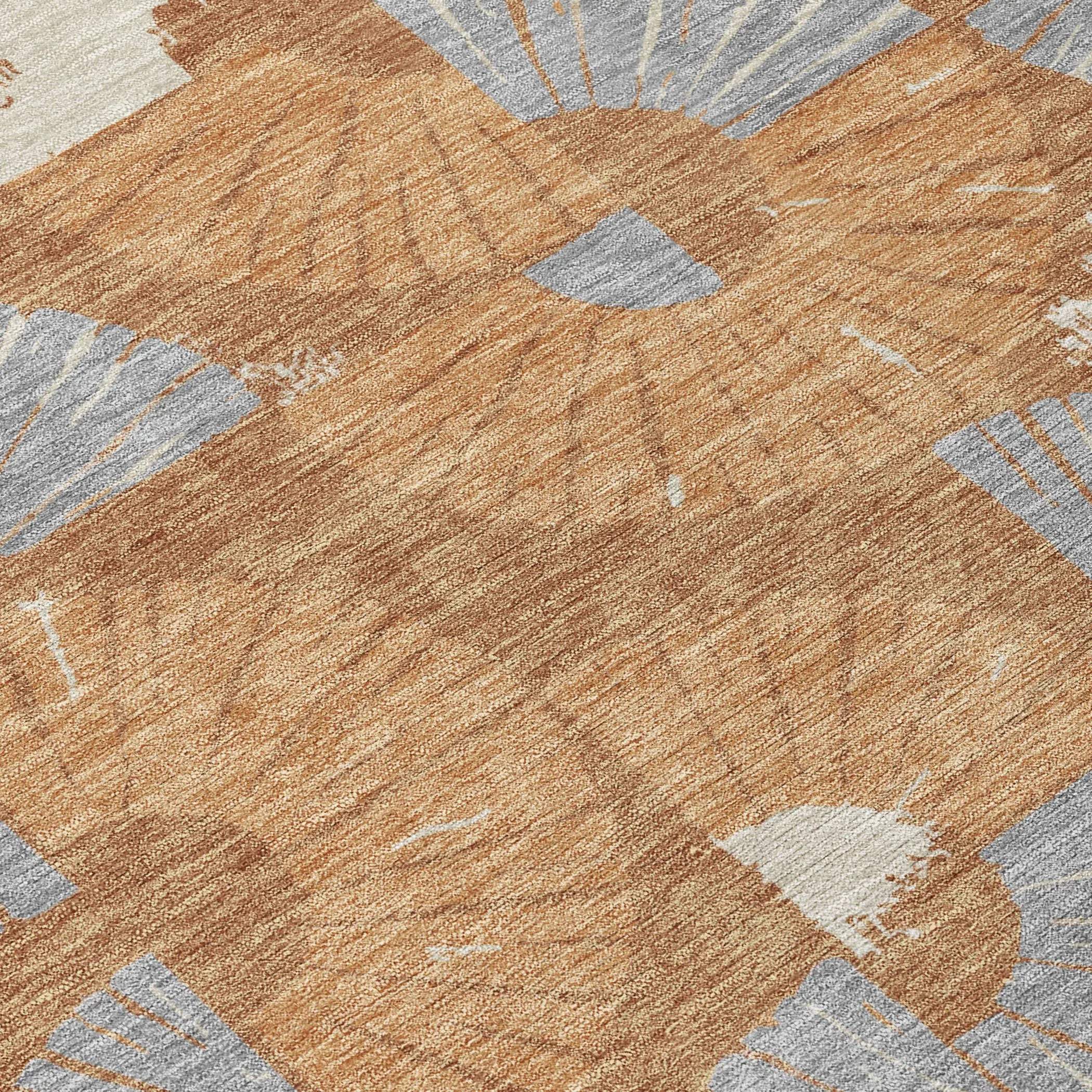 8' Orange And Copper Round Geometric Washable Indoor Outdoor Area Rug Homeroots Outdoor