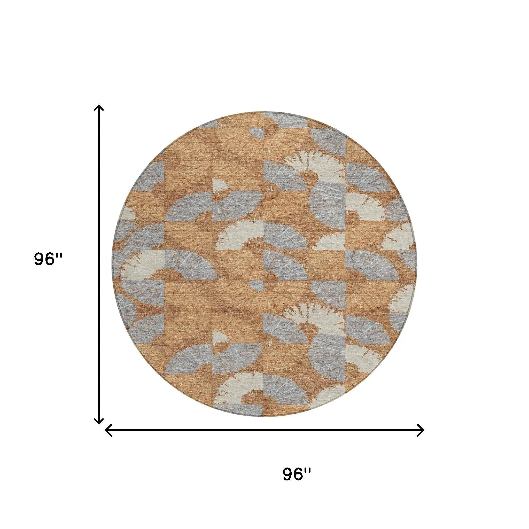 8' Orange And Copper Round Geometric Washable Indoor Outdoor Area Rug Homeroots Outdoor