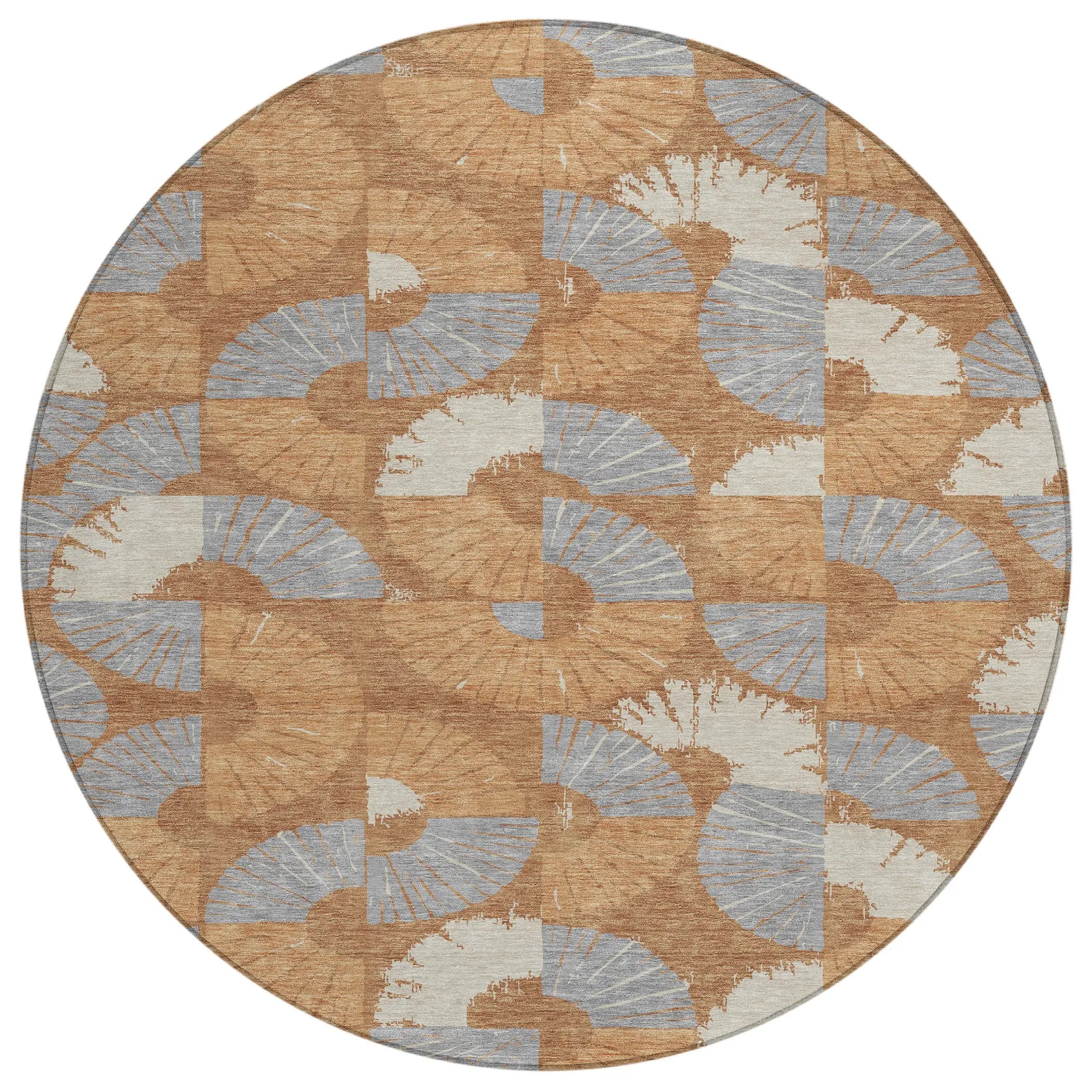 8' Orange And Copper Round Geometric Washable Indoor Outdoor Area Rug Homeroots Outdoor