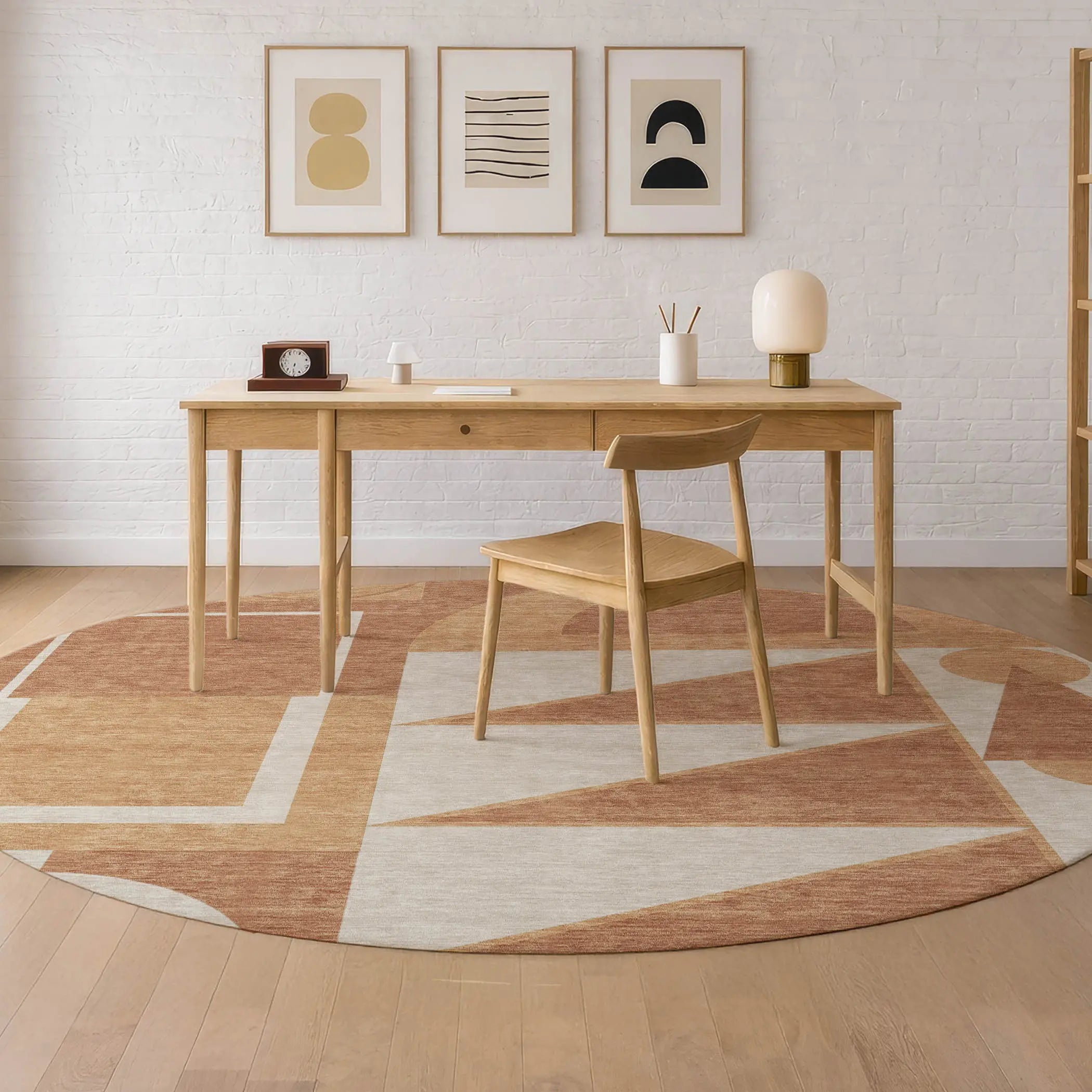 8' Orange And Copper Round Geometric Washable Indoor Outdoor Area Rug Homeroots Outdoor