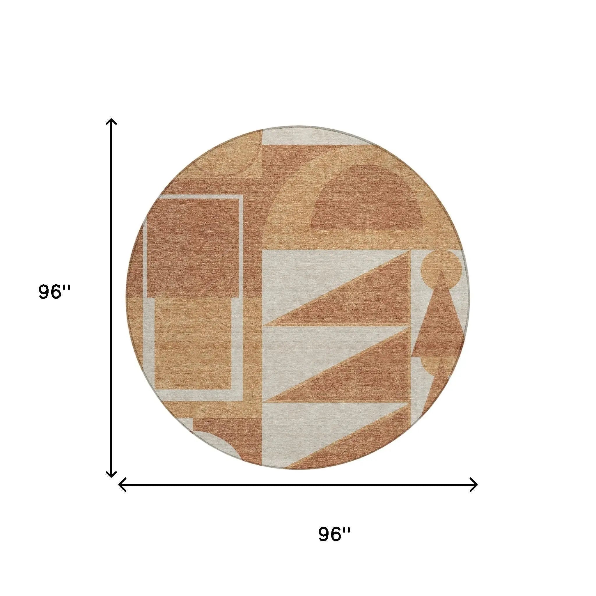 8' Orange And Copper Round Geometric Washable Indoor Outdoor Area Rug Homeroots Outdoor