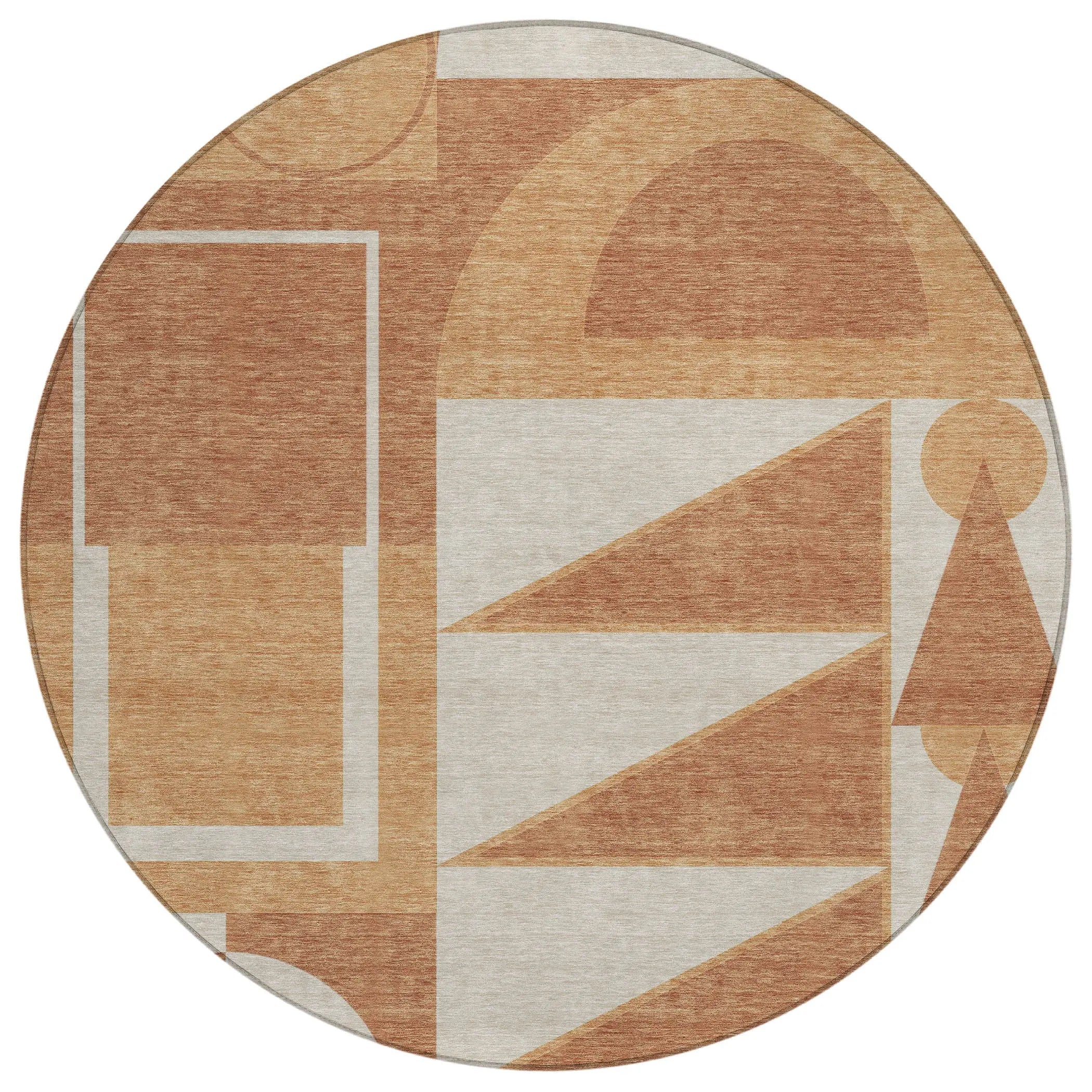 8' Orange And Copper Round Geometric Washable Indoor Outdoor Area Rug Homeroots Outdoor