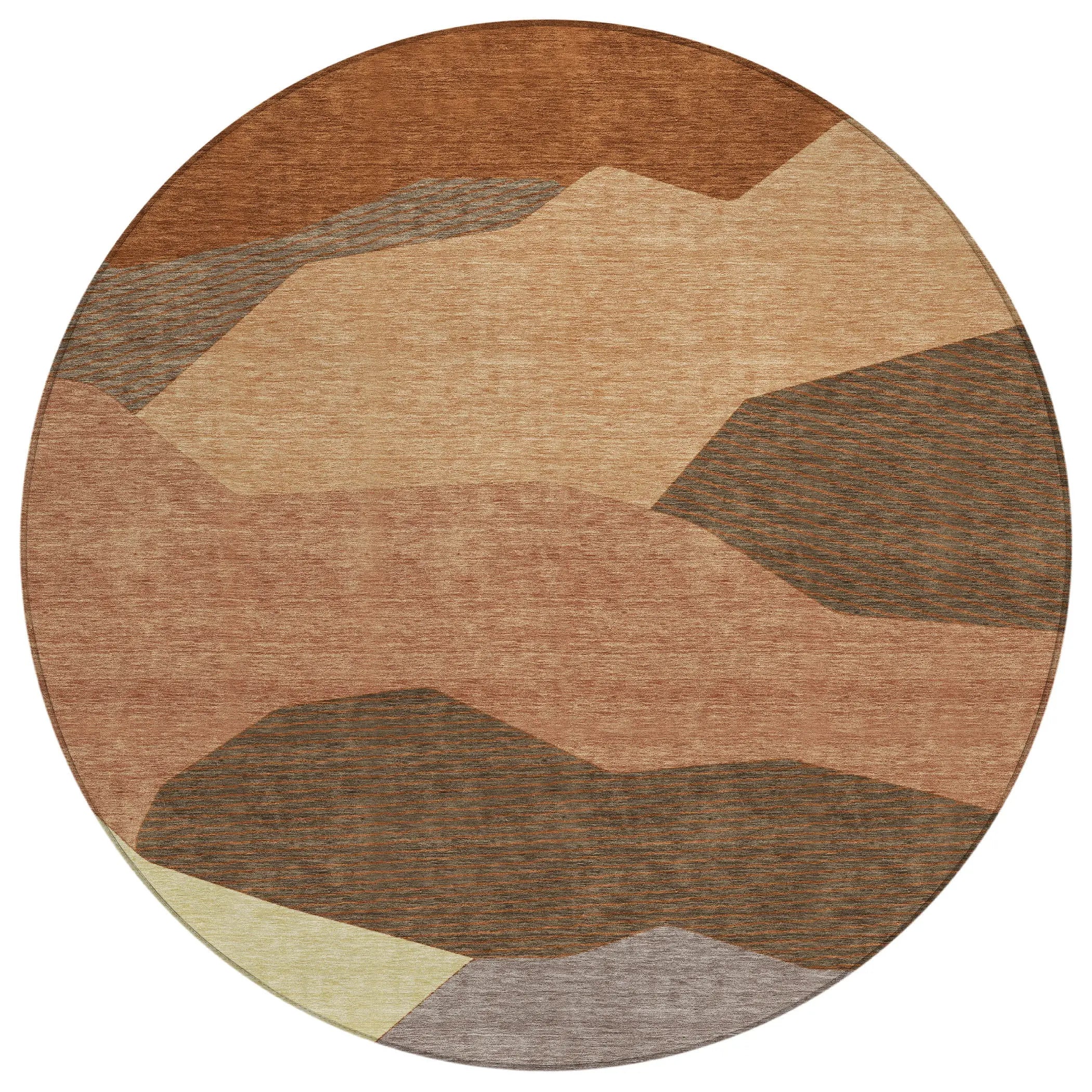 8' Orange And Copper Round Geometric Washable Indoor Outdoor Area Rug Homeroots Outdoor