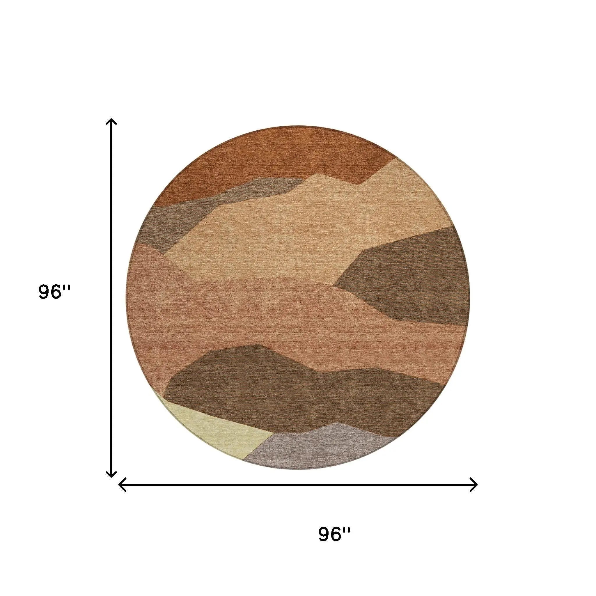 8' Orange And Copper Round Geometric Washable Indoor Outdoor Area Rug Homeroots Outdoor