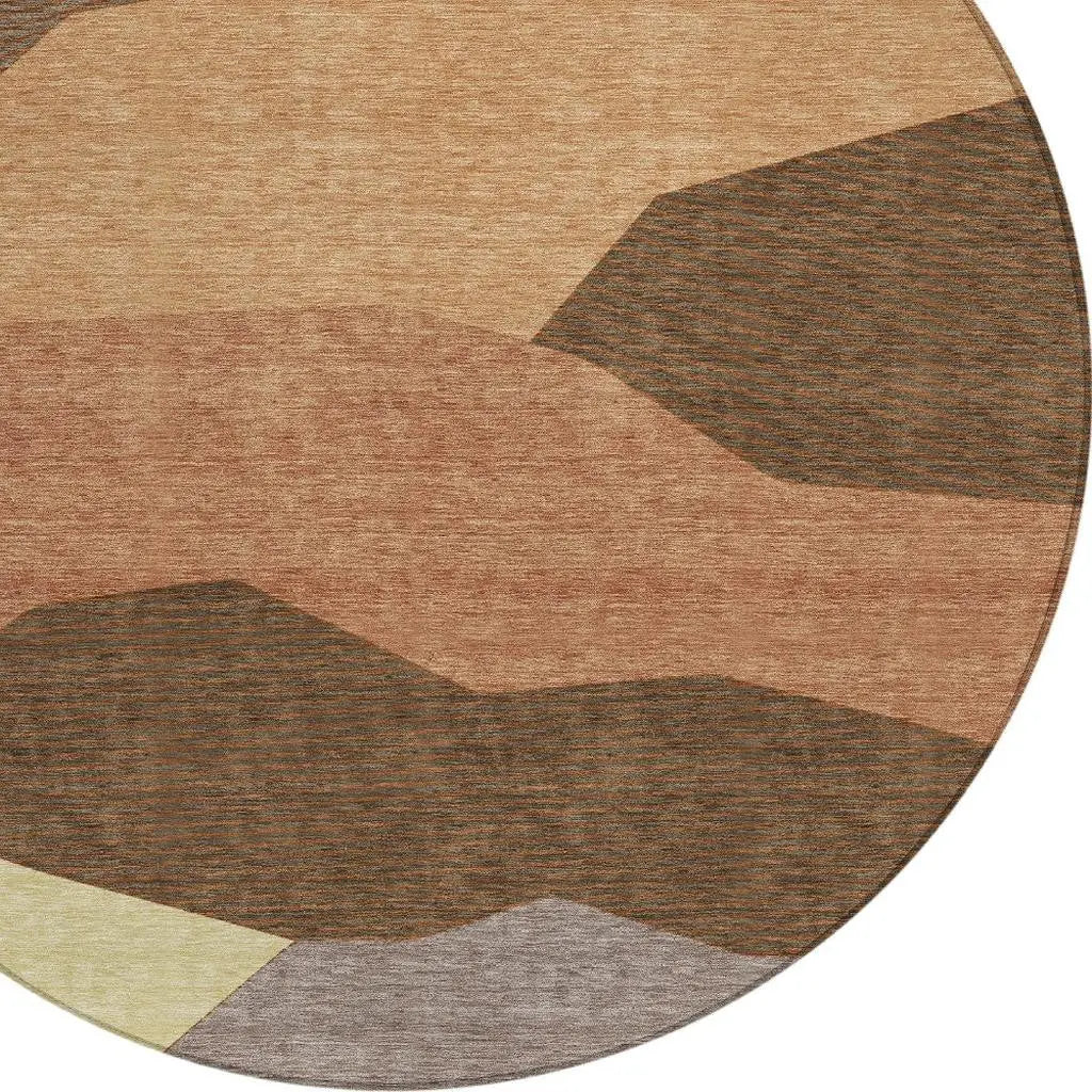 8' Orange And Copper Round Geometric Washable Indoor Outdoor Area Rug Homeroots Outdoor