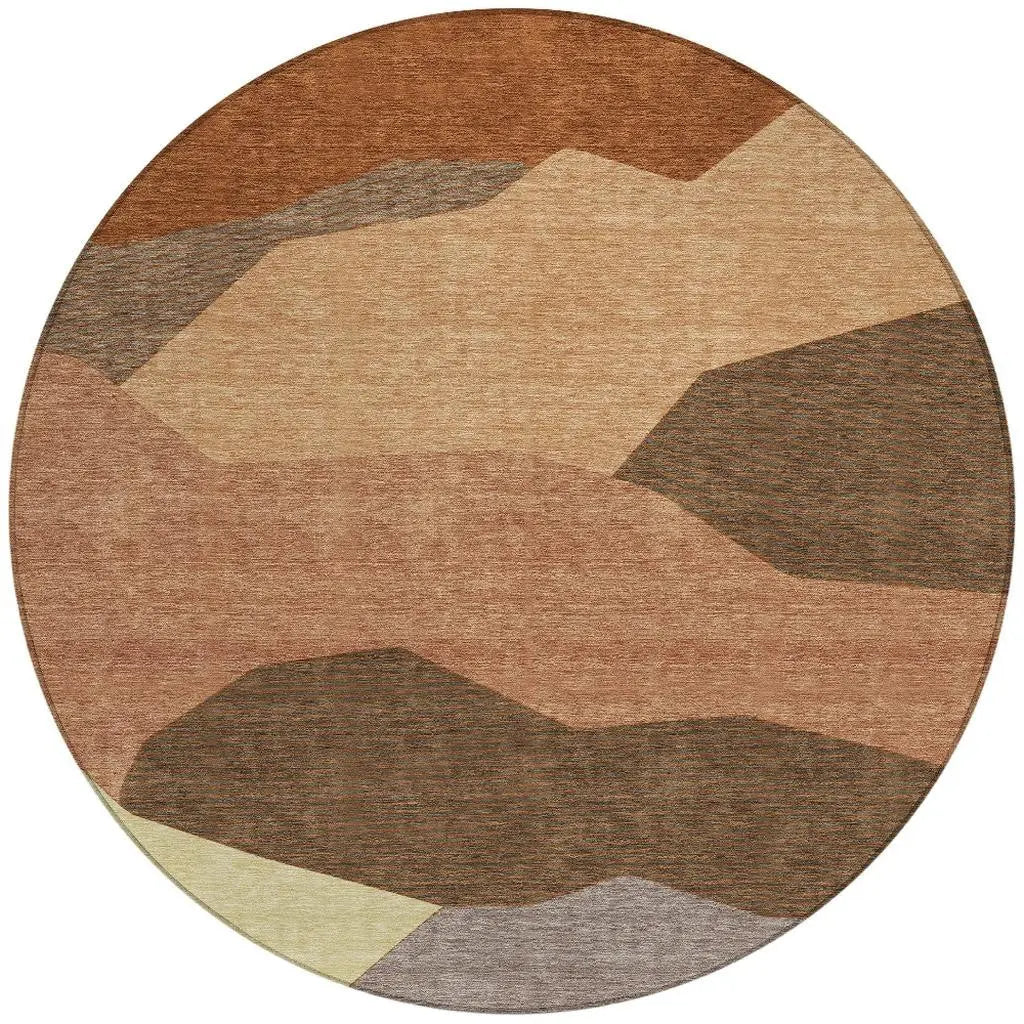 8' Orange And Copper Round Geometric Washable Indoor Outdoor Area Rug Homeroots Outdoor