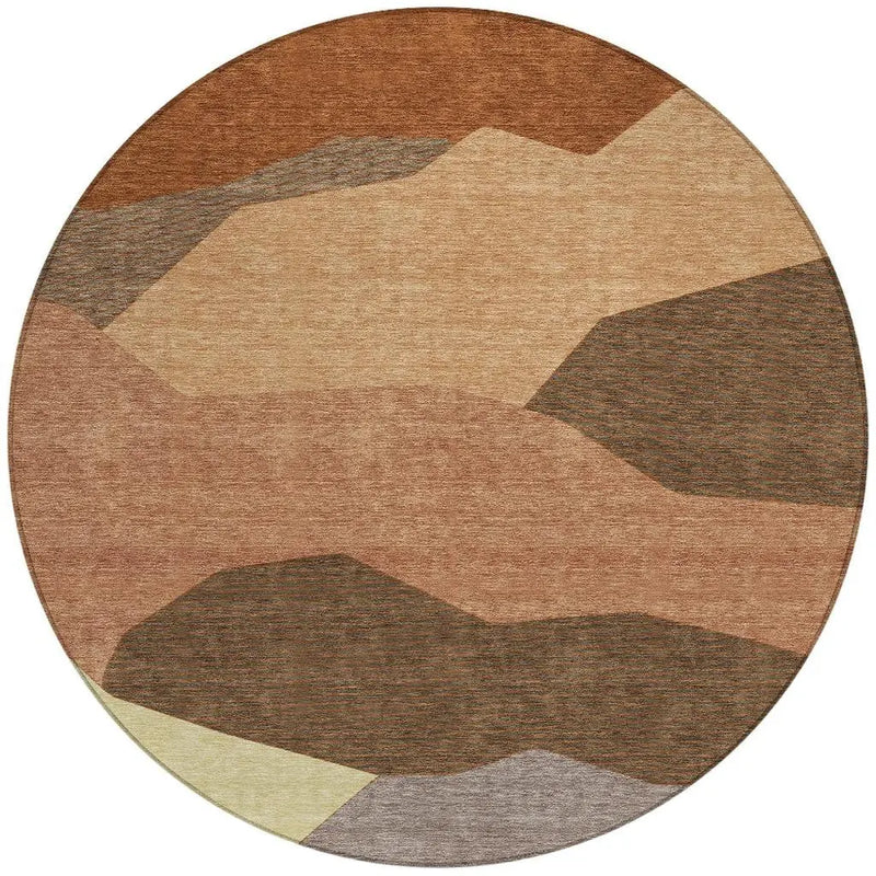 8' Orange And Copper Round Geometric Washable Indoor Outdoor Area Rug Homeroots Outdoor