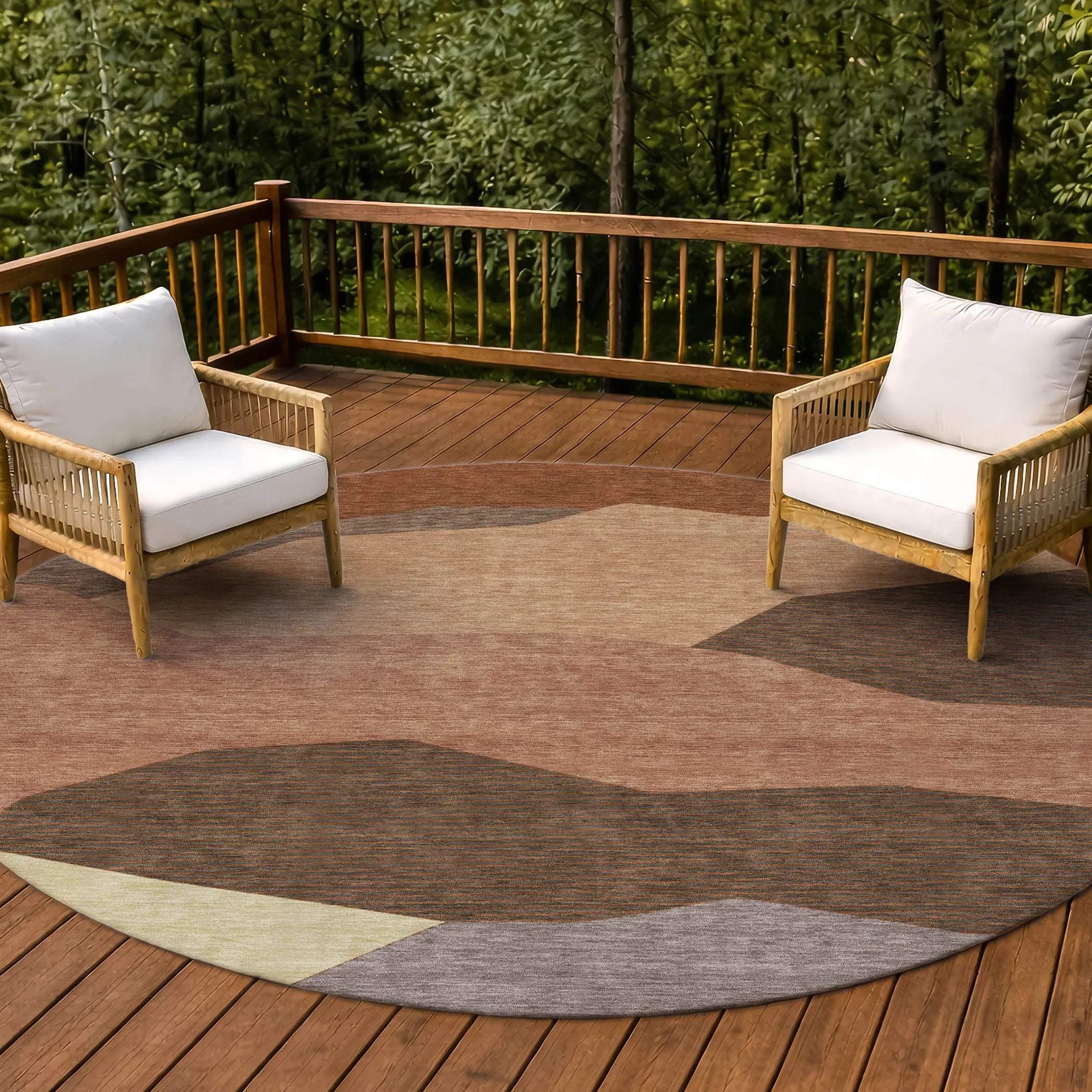 8' Orange And Copper Round Geometric Washable Indoor Outdoor Area Rug Homeroots Outdoor