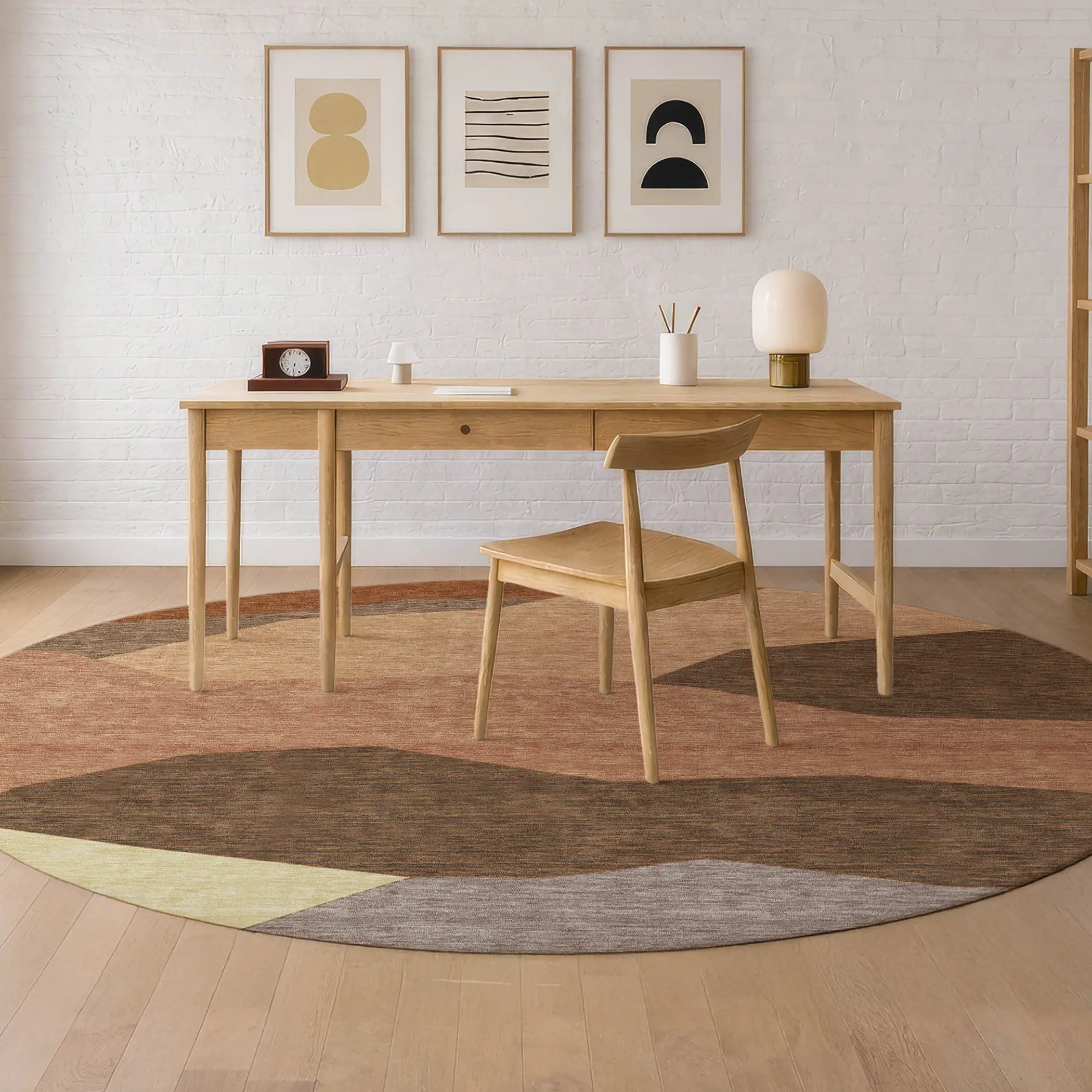 8' Orange And Copper Round Geometric Washable Indoor Outdoor Area Rug Homeroots Outdoor