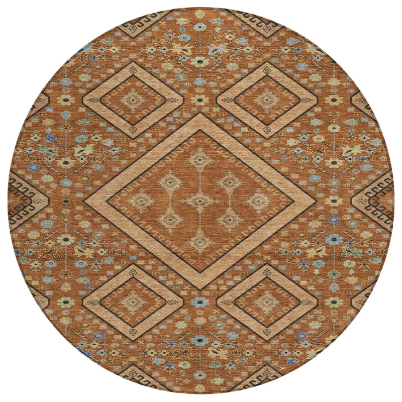 8' Orange And Copper Round Medallion Washable Indoor Outdoor Area Rug Homeroots Outdoor