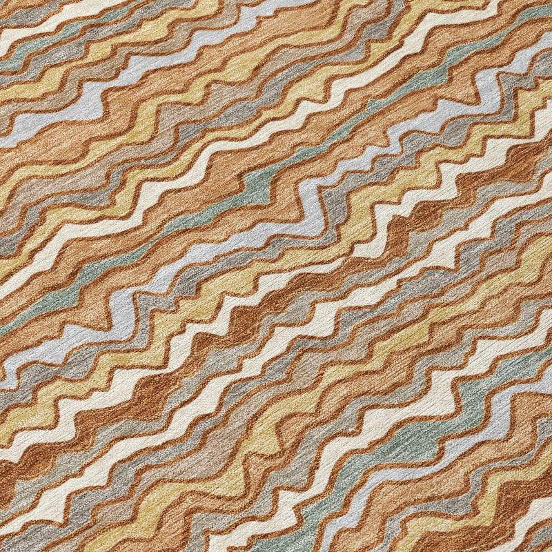 8' Orange And Copper Round Striped Washable Indoor Outdoor Area Rug Homeroots Outdoor